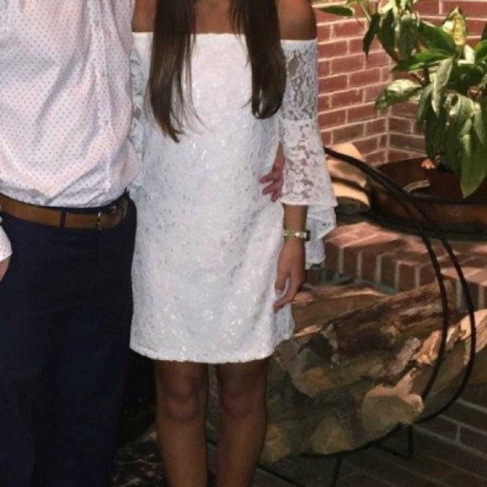 White lace off the shoulder dress size small WAYF